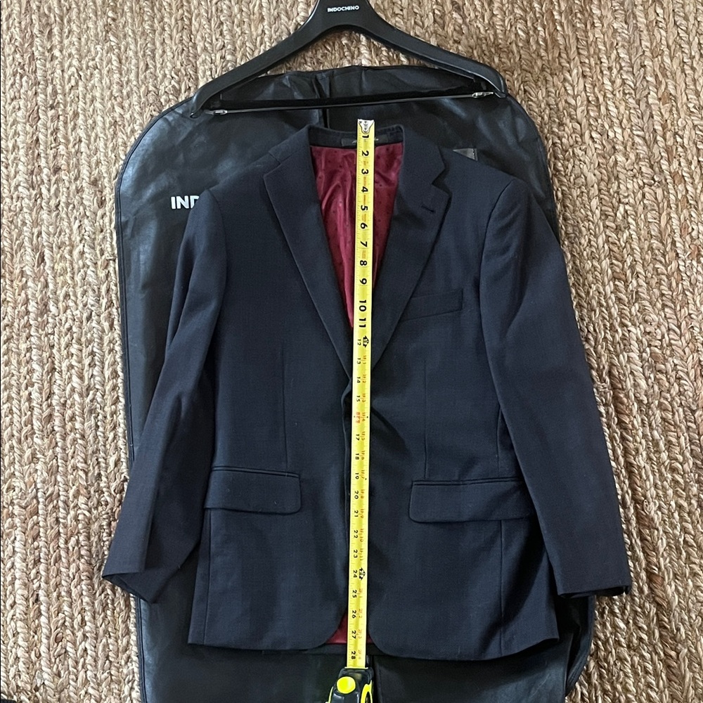 Custom Indochino charcoal wool suit. Silk burgundy lining. Jacket AND pants.